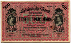 German States Saxony Dresden 500 Mark 1911

P# S953b, N# 239974; # I 048545; VF+