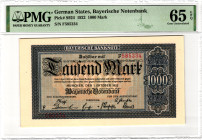 Germany - Weimar Republic Munchen 1000 Mark 1922 PMG 65 EPQ Gem Unc

P# S924, N# 209306; # F 585234