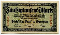 Germany - Weimar Republic Sachsische Bank 50000 Mark 1923

P# S959, N# 209366; # 029189 T; Sächsische Bank; Issued in Dresden; XF-AUNC