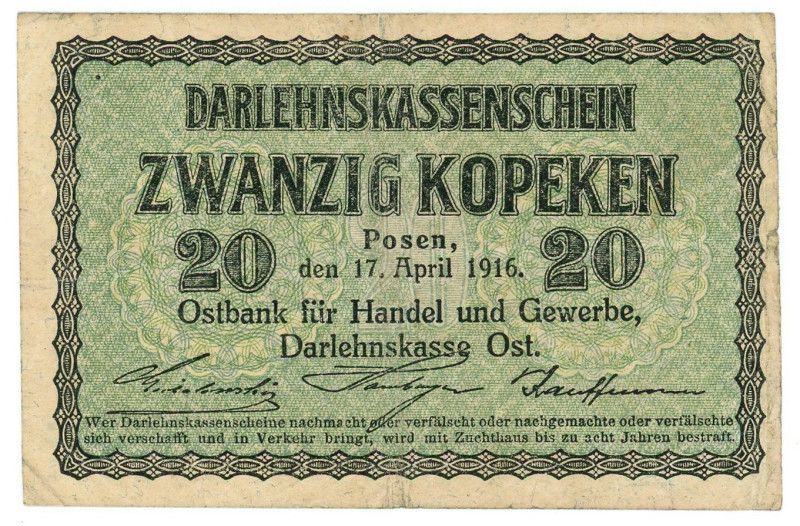 Germany - Empire 20 Kopeken 1916

P# R120, N# 207438; VF