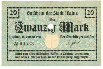 Germany - Weimar Republic Mainz 20 Mark 1918 Canceled

Geiger 341.04a; # 90533; VF