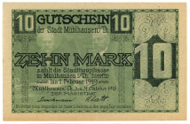 Germany - Weimar Republic Muhlhausen 10 Mark 1918

Geiger 364.02; # 08719*; XF