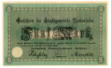 Germany - Weimar Republic Neckarsulm 5 Mark 1918

N# 264995; # 28857; Geiger 368.01; UNC