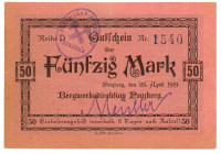 Germany - Weimar Republic Penzberg 50 Mark 1918

Geiger 412.03b; # D 1540; UNC
