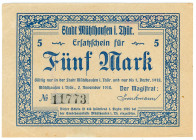 Germany - Weimar Republic Munlhausen 5 Mark 1918

Geiger# 351.01a; # 11773; Now Munlhausen in Germany; VF