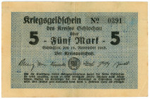 Germany - Weimar Republic Schlochau Kreis 5 Mark 1918

Geiger# 475.01a, N# 393836; Now Człuchów in Poland; VF