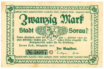Germany - Weimar Republic Sorau 20 Mark 1918

Geiger# 502.03a; # 3607; Now Sorau in Poland; VF