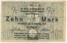 Germany - Weimar Republic Schweindnitz 10 Mark 1918

Geiger# 489.01a; # 519; Now Svidnitsa in Poland; VF