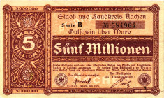 Germany - Weimar Republic Aachen 5 Million Mark 1923

# B 854964; Now Aachen in Germany; XF