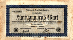 Germany - Weimar Republic Aachen 50000 Mark 1923

N# 206704; # 036310; Now Aachen in Germany; VF