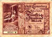 Germany - Weimar Republic Cronenberg 50000 Mark 1923

# 49565; Now Cronenberg in Germany; VF