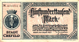 Germany - Weimar Republic Crefeld 500000 Mark 1923

# N 018712; Now Krefeld in Germany; XF