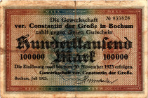 Germany - Weimar Republic Bochum 100000 Mark 1923

# 055826; Now Bochum in Germany; F