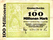 Germany - Weimar Republic Bochum and Dortmund 100 Million Mark 1923

# 158138; Now Dortmund in Germany; VF