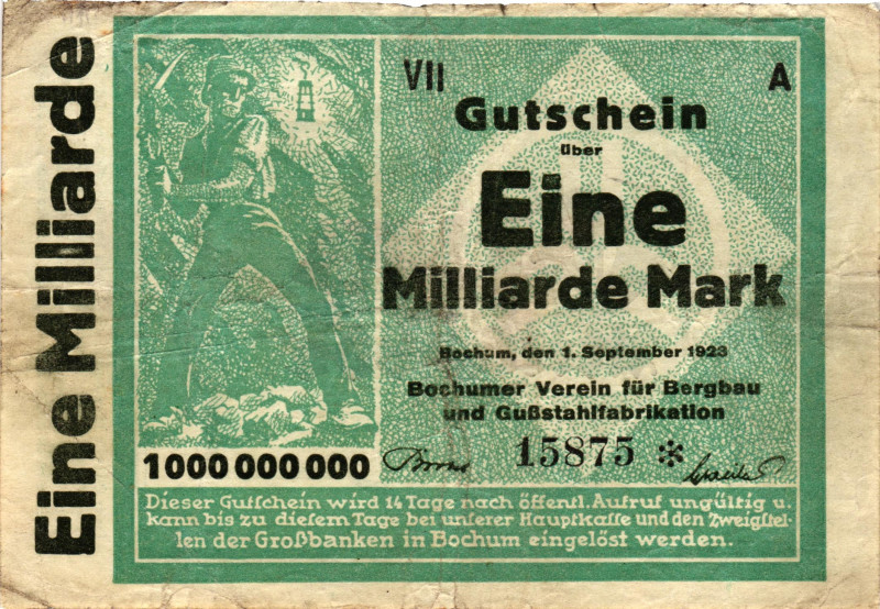 Germany - Weimar Republic Bochum 1 Billion Mark 1923

# VII A 15875; Now Bochu...