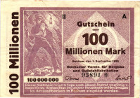 Germany - Weimar Republic Bochum 100 Million Mark 1923

# II A 95891; Now Bochum in Germany; VF