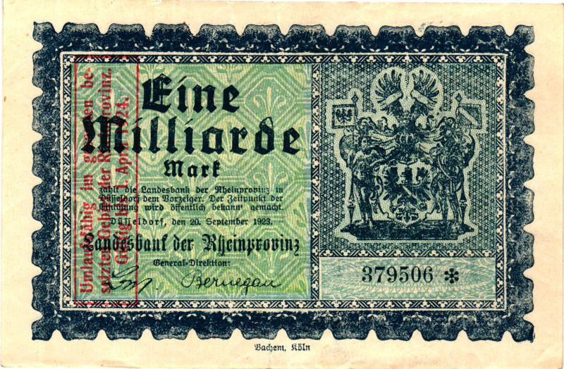 Germany - Weimar Republic Dusseldorf 1 Billion Mark 1923

# 379506; Now Dussel...