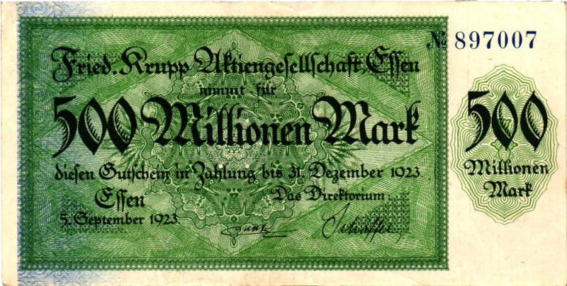 Germany - Weimar Republic Essen 500 Million Mark 1923

# 897007; Now Essen in ...