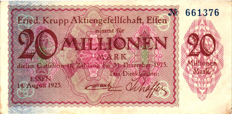 Germany - Weimar Republic Essen 20 Million Mark 1923

# 661376; Now Essen in G...