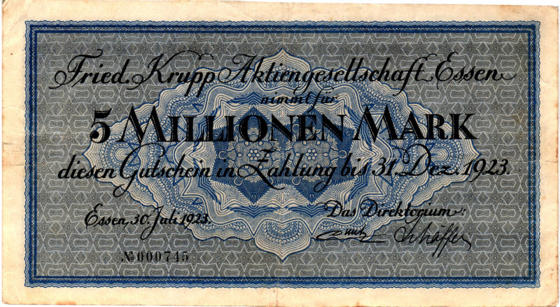 Germany - Weimar Republic Essen 5 Million Mark 1923

# 00745; Now Essen in Ger...