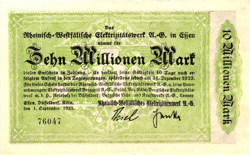 Germany - Weimar Republic Essen, Dusseldorf, Koln 10 Million Mark 1923

# 7604...