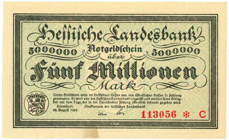 Germany - Weimar Republic Hessische Landesbank 5 Millionen Mark 1923

N# 20932...