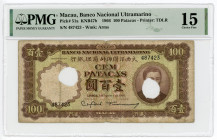 Macao 100 Patacas 1966 PMG 15 Choice Fine

P# 51a, N# 266933; # 487423; Cancelled note; F