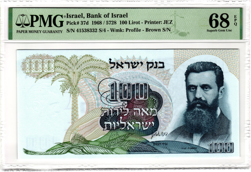 Israel 100 Lirot 1968 (5728) Top Pop PMG 68 EPQ Superb Gem Unc

P# 37d, N# 203...