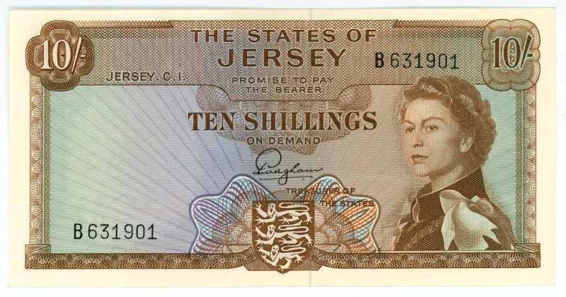 Jersey 10 Shillings 1963 (ND)

P# 7, N# 209739; # B631901; UNC