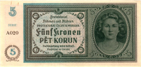 Bohemia & Moravia 5 Korun 1940 (ND)

P# 4a, N# 207302; # A 020; AUNC