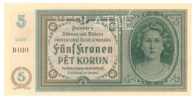 Bohemia & Moravia 5 Korun 1940 (ND) Specimen

P# 4s, N# 207302; # B 010; Perforated SPECIMEN; AUNC