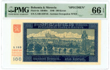 Bohemia & Moravia 100 Korun 1940 Specimen PMG 66 EPQ Gem Uncirculated

P# 6s, N# 204545; # S 10 B 359748