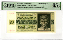 Bohemia & Moravia 20 Korun 1944 Specimen PMG 65 EPQ Gem Unc

P# 9s, N# 207306; # S 35 H 136556