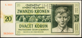 Bohemia & Moravia 20 Korun 1944 Specimen

P# 9s, N# 207306; # 10H 363660; Perforated SPECIMEN; AUNC