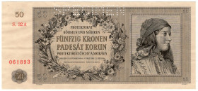 Bohemia & Moravia 50 Korun 1944 Specimen

P# 10s, N# 239611; # 32 A 061893; UNC-