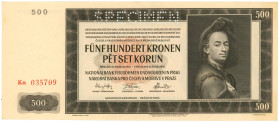 Bohemia & Moravia 500 Korun 1942 Specimen

P# 12s, N# 201690; # Ka 035709; Perforated SPECIMEN; UNC-