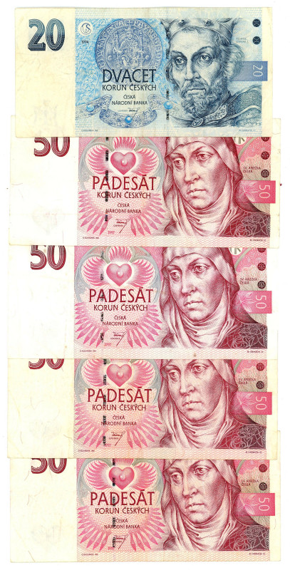 Czechoslovakia 20 - 4 x 50 Korun 1994 - 1997

P# 10a, 17, VF