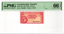 Czechoslovakia 5 Korun 1945 (ND) PMG 66 EPQ Gem Unc

P# 59a, N# 207316; # U/Z 696991
