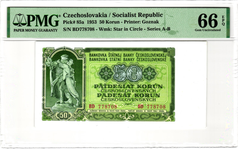 Czechoslovakia 50 Korun 1953 PMG 66 EPQ Gem Unc

P# 85a, N# 208514; # BD 77870...