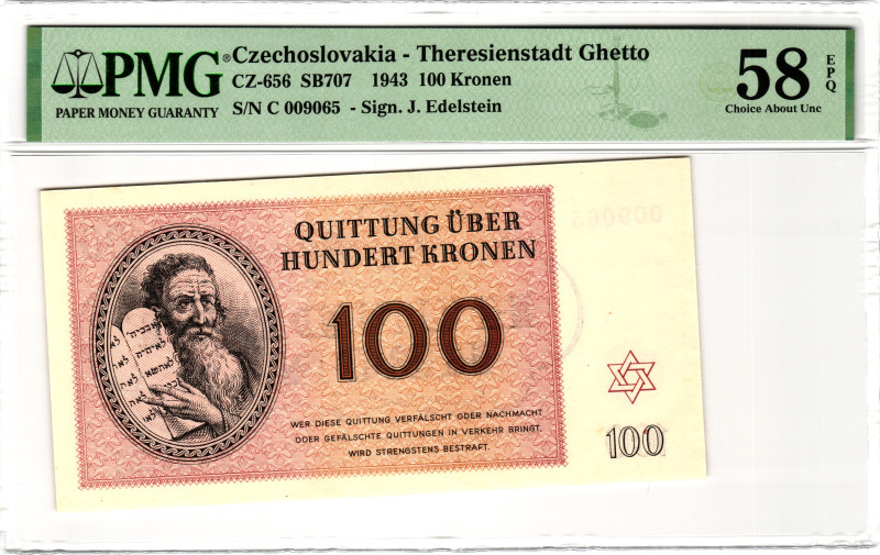 Czechoslovakia Theresienstadt Ghetto 100 Korun 1943 PMG 58 EPQ Choice About Unc...