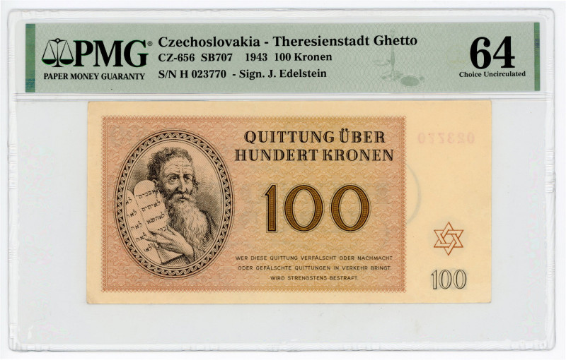 Czechoslovakia Theresienstadt Ghetto 100 Kronen 1943 PMG 64 Choice Uncirculated...