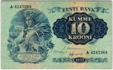 Estonia 10 Krooni 1937

P# 67a, N# 208745; # A-4247368; VF