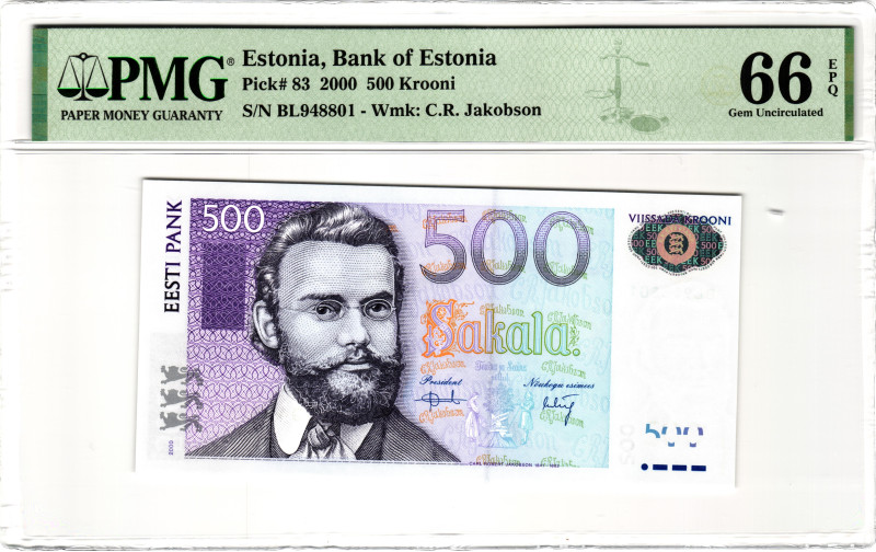 Estonia 500 Krooni 2000 PMG 66 EPQ Gem Unc

P# 83, N# 277809; # BL 948801