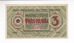 Latvia 3 Rubli 1919

P# R2, N# 207594; # AB; UNC