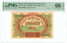 Latvia 10 Rubli 1919 PMG 66 EPQ Gem Uncirculated

P# 4f, N# 254114; # K479009