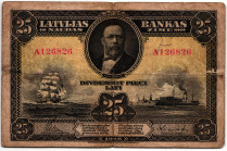 Latvia 25 Lati 1928

P# 18a, N# 226620; # A 126826; VF, Hole in Center