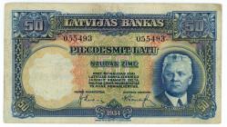 Latvia 50 Latu 1934

P# 20a, N# 220368; # 055493; VF-
