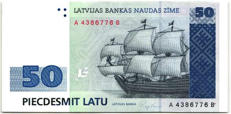 Latvia 50 Latu 1992

P# 46a, N# 202644; # A 4386776 B; AUNC