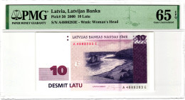 Latvia 10 Latu 2000 PMG 65 EPQ Gem Unc

P# 50, N# 207581; # A 4888283 E