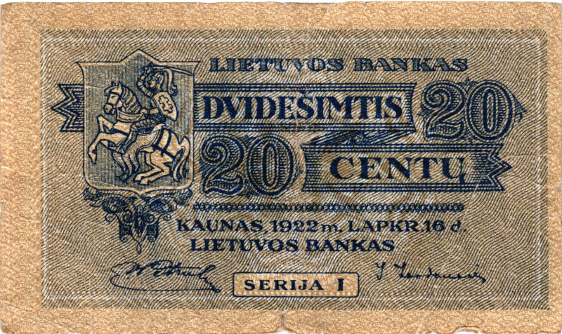 Lithuania 20 Centu 1922

P# 11, N# 226608; # I; VF